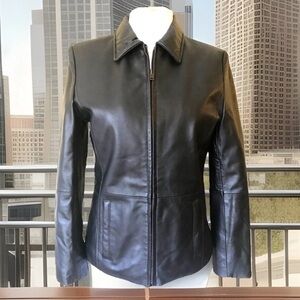 Excelled Vintage Black Leather Zip Front Jacket
